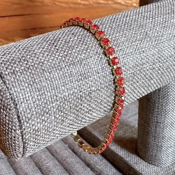 Red Ruby CZ 18K Gold Stainless Steel Tennis Bracelet July Birthstone Waterproof - Picture 1 of 7